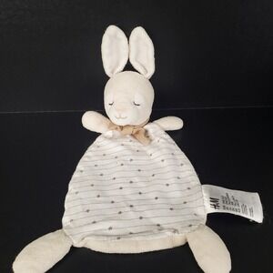 H&M Gray Stripes With Stars Sleeping Bunny Rabbit Lovey Security Blanket
